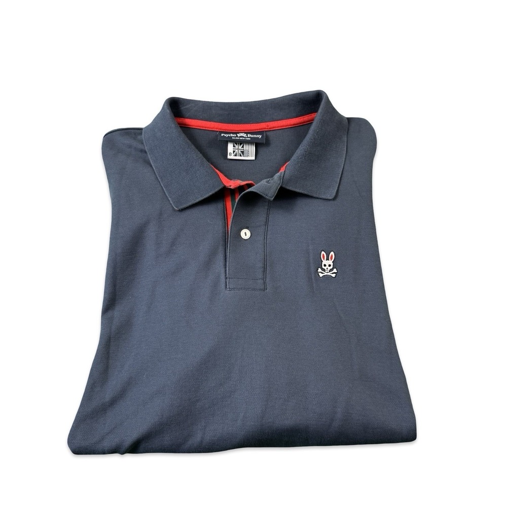 Psycho Bunny Mens Blue Red Tipped Logo Pima Cotton Polo Shirt Size 8 XL